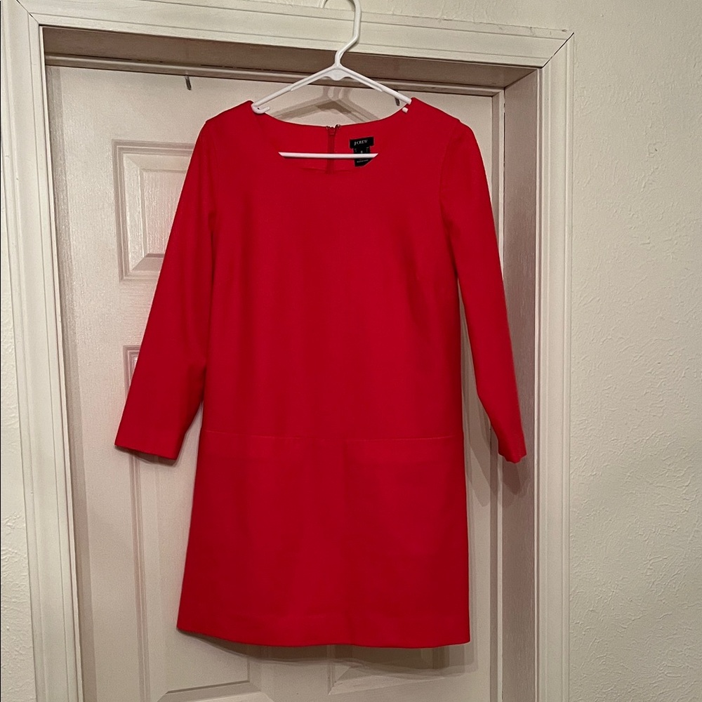 J CREW Long Sleeve Orangish-Red Wool Dress, EUC